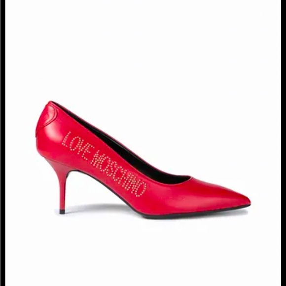 Exclusive NWT Love Moschino Studded Red Mid Heel. Size 8.5 - Picture 1 of 7